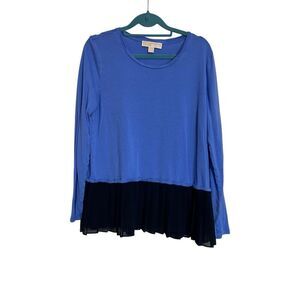 Michael Kors Top Womens Size Large Blue Navy Long Sleeve Pleated Hem Knit Casual